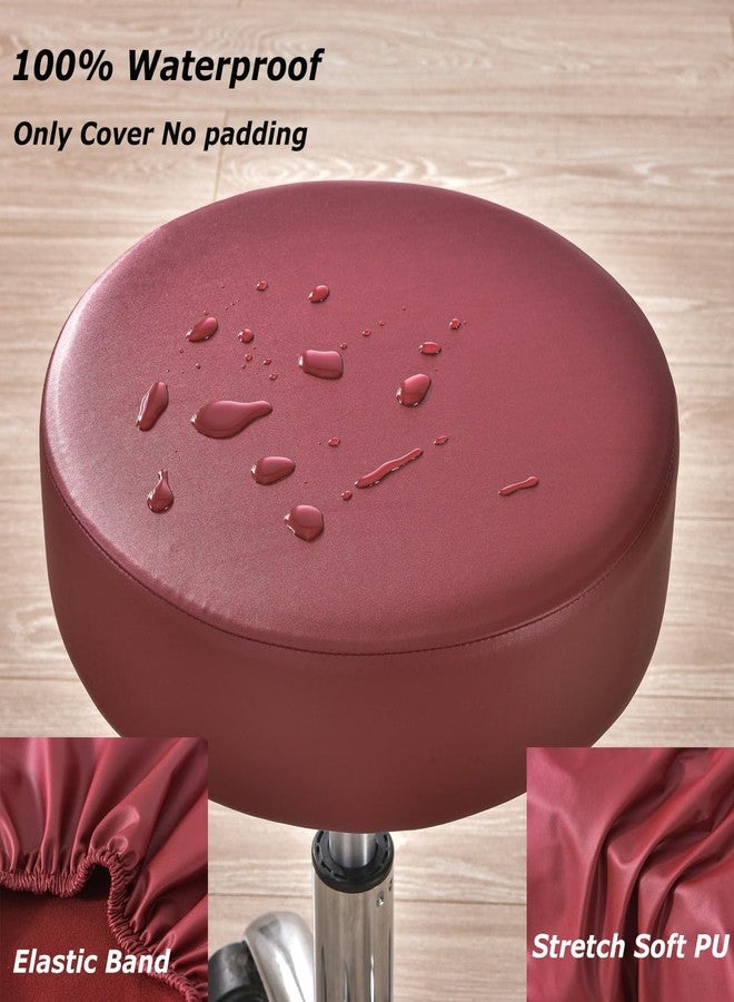 HFCNMY Stool Covers,4Pcs Stretch Waterproof PU Bar Stool Covers Round,Leather Bar Stool Seat Cover,Round Barstool Cover Slipcover with Elastic Bands for 15-18 in Large,Red - Image 3